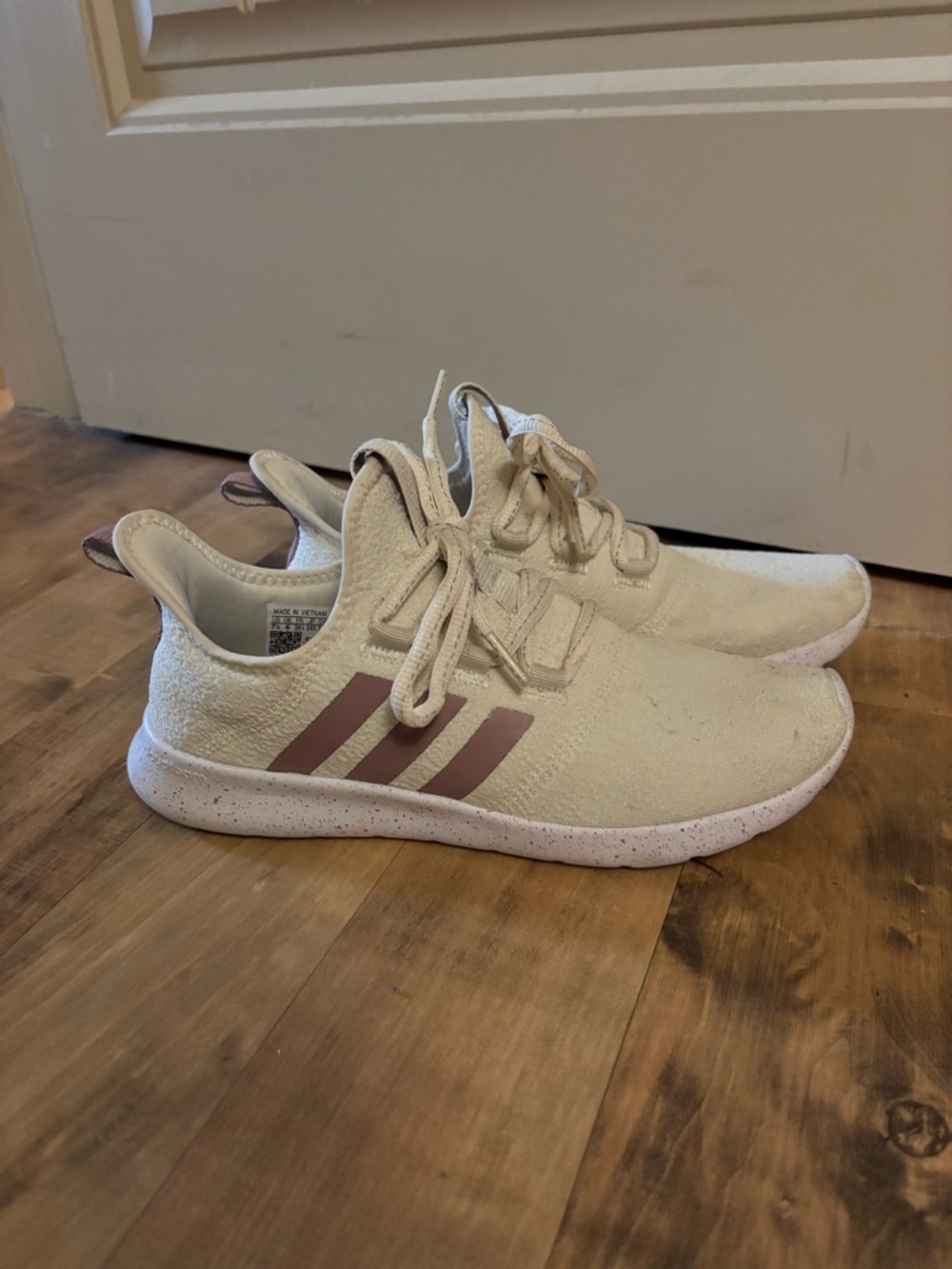 adidas Women's Cream Athletic Shoes with Dusty Rose Stripes